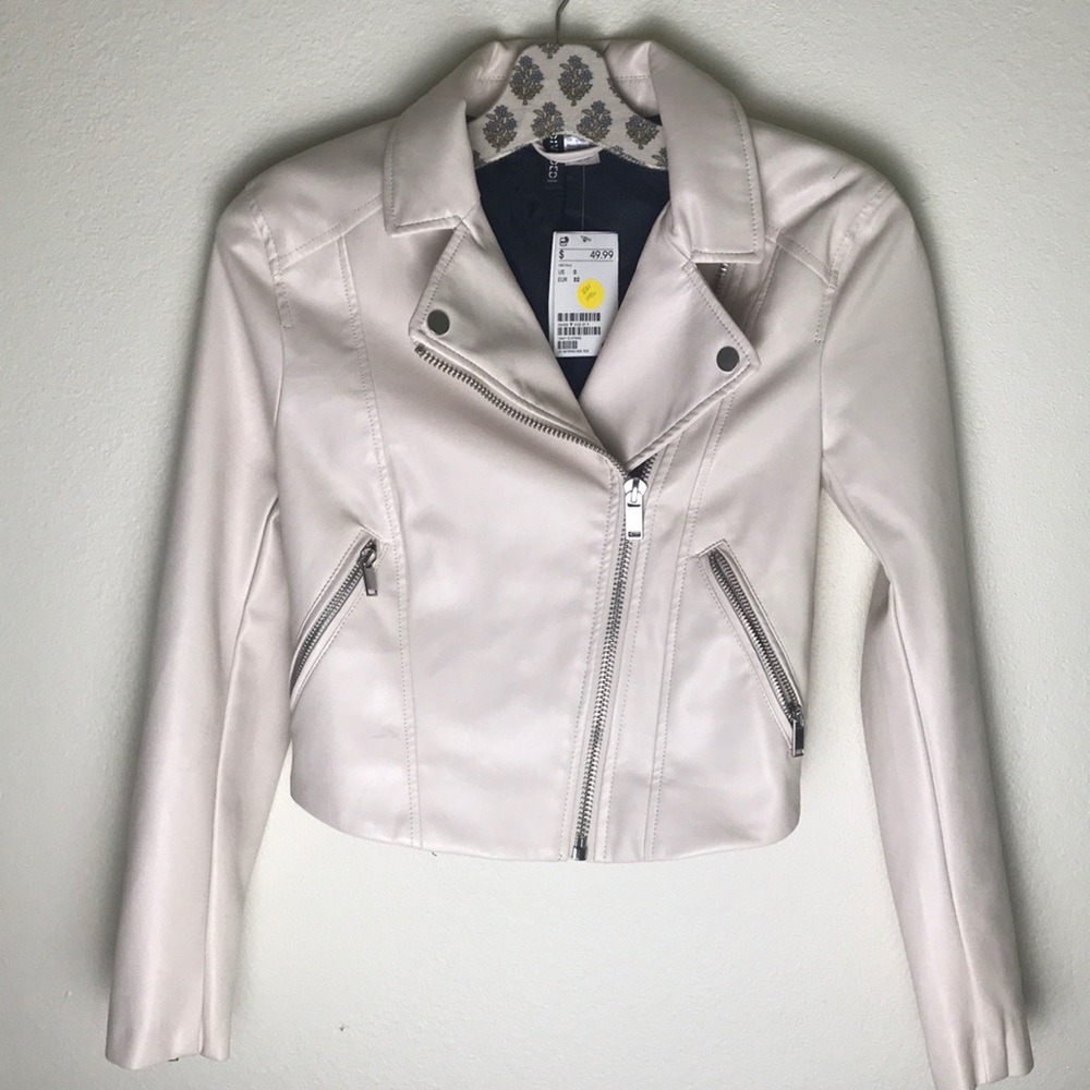 H&M Faux LeatherWhite Moto Jacket Size 0
